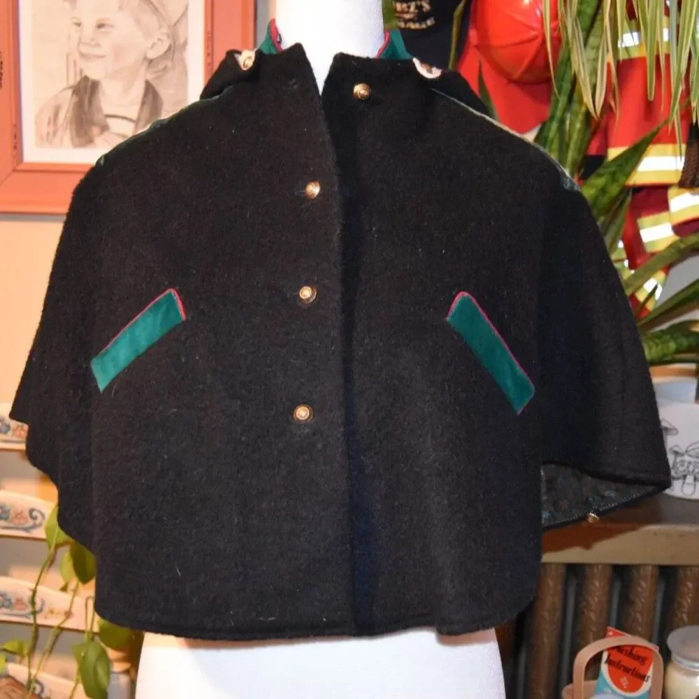 Child's Haidegger Wool Laden Cape or Poncho Austrian Made Black Size 4T